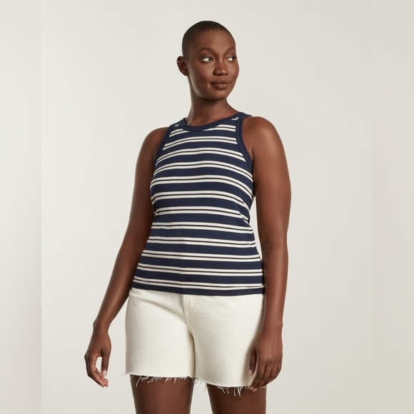 NWT Everlane The Tank Essential Cotton Striped Navy White Size XS Extra Small - Picture 1 of 7